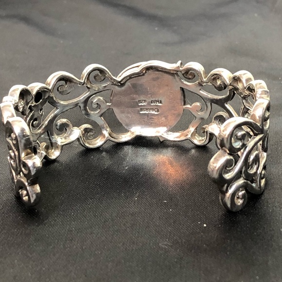 BARSE Sterling Silver Scroll Filigree Overlay Black Onyx Cabochon Cuff Bracelet - Picture 9 of 15